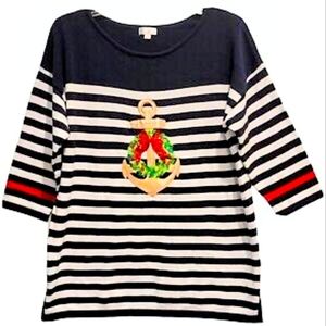 CABANA CAY NAUTICAL CHRISTMAS CREW NECK 100% COTTON TIGHT-KNIT 3/4 SLEEVE